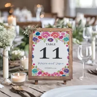 Mexican Colorful Floral Botanical Fiesta Wedding Table Number