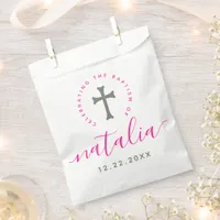 Pink Baptism Christening Naming Cross Favor Bag