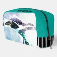 Cute Penguin teal and Black Watercolor Travel Bag