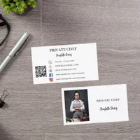 Private chef white black photo catering QR code Business Card