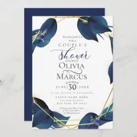 Couple's Shower | Modern Deep Indigo Blue and Gold Invitation