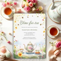 Watercolor Floral Rustic Garden Tea Party Birthday Invitation