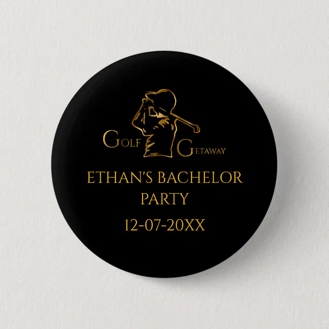 Gold Golfer Golfing Trip Golf Bachelor Party Button