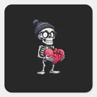 Funny Skeleton Men Women Skeleton Heart Valentines Square Sticker