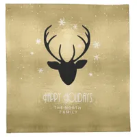 Deer Antlers Silhouette & Snowflakes Gold ID861 Cloth Napkin