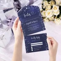 40th Birthday navy blue silver stars rsvp All In One Invitation