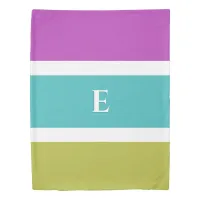 Monogram Bright Stripe Pink Blue Green Reversible Duvet Cover