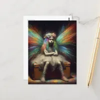 Grumpy Fairy Sitting on a Vintage Trunk Postcard
