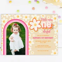 Rainbow Retro Daisy 1st Birthday Photo Invitation 