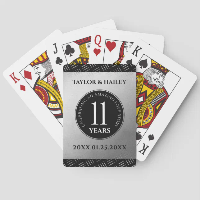 Elegant 11th Steel Wedding Anniversary Celebration Poker Cards