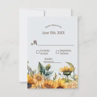 Sunflower Dusty Blue Wedding RSVP Card