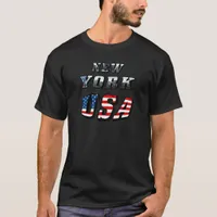 New York Picture and USA Flag Text T-Shirt