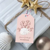 Coastal Beach Christmas Rose Gold Pink Gift Tags