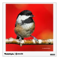 Black-Capped Chickadee on Autumn Red Background Wall Sticker