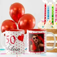 50 and Fabulous Photo and Red 50th Birthday WH Red Two-Tone Coffee Mug