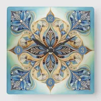 Baroque Floral Tile Pat#20 Blue Green Gold ID1078 Square Wall Clock