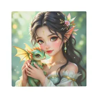 Pretty Elven Fairy & Dragon Ethereal Metal Print