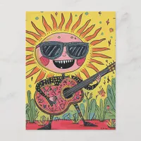 Fun Musical Sunshine Playing Guitar Postcard