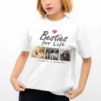 Besties for Life Quote Hot Pink Heart Photo & Name T-Shirt