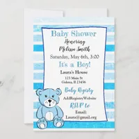 Teddy Bear Blue Boy Baby Shower Invitations