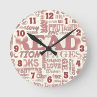 Time to Read Fun Bookworm Slogans Round Clock