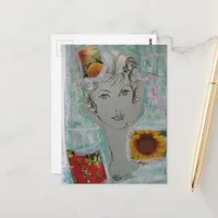  Woman and Flowers Retro Hair Style Collage Postcard