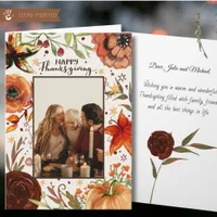 Hand Painted Autumn Watercolor Thanksgiving Photo  Holiday Card