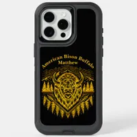 Gold Bison Head With Mountains and Trees iPhone 15 Pro Max Case