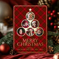 Christmas Tree Modern Tartan Plaids Family Photo Foil Holiday Card