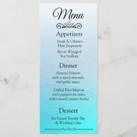 Decorative Elegant Aqua Blue Wedding Menu Card