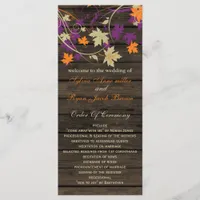 Barnwood plum fall wedding programs tea length