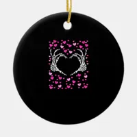 Skeleton Hand Heart Valentines Day Funny Viral Ceramic Ornament