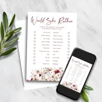 Wildflower Would She Rather Bridal Shower Game Invitation