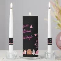 Joyous Christmas Blessings Pink on Black | Unity Candle Set