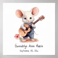 Nursery Art Mouse Playing Guitar, Right-handed Poster