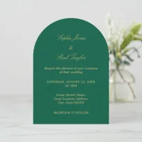 Hunter Green Golden Beige Arch Wedding Invitation