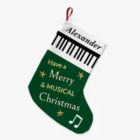 Piano Keys Forest Green Music Themed Personalized Small Christmas Stocking