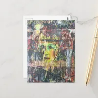 Unique colorful vintage face grunge mixed media postcard