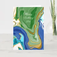 Blue and Green Faux Marble Personalized Birthday  Card