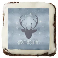 Deer Antlers Silhouette & Snowflakes Blue ID861 Brownie
