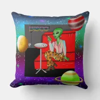 1970's Retro Extraterrestrial in Disco Lounge   Throw Pillow