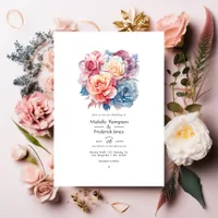 Rose Quartz, Dusty Blue, Pink and Cream Wedding Invitation