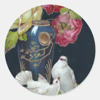 Birthday Vase and Doves Classic Round Sticker