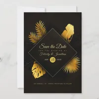 Black and Gold Tropical Wedding Save The Date