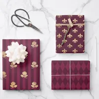 Burgundy and Gold Paris Wrapping Paper Sheets