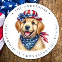 Patriotic Puppy Dog 4th Of July Return Address Classic Round Sticker