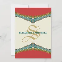 Lace Elegance : Red Teal Wedding Invitation