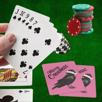 Pink and Black Merry Crowmas Christmas Holiday  Poker Cards