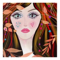 Whimsical Painting Girl Large Eyes Star Leaf Acrylic Print