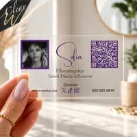 Purple Qr Photo Clear Social Media Influencer Business Cards